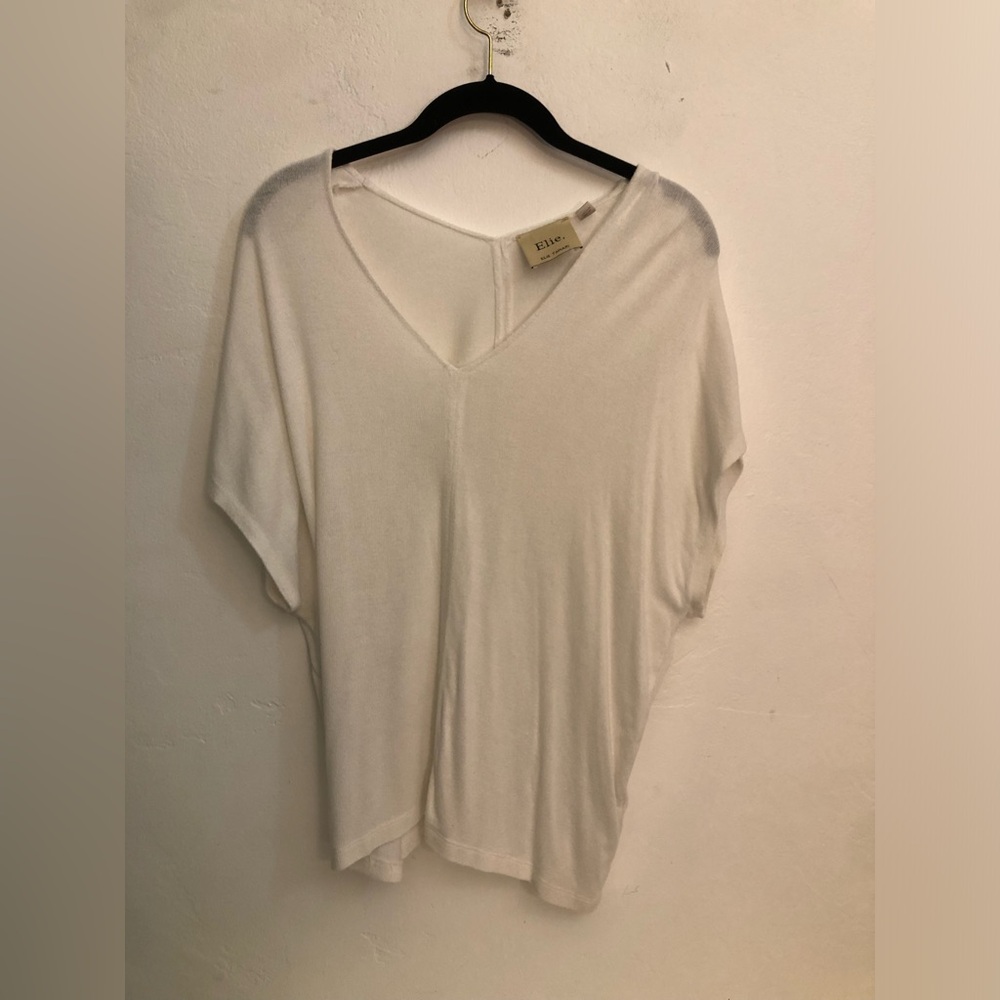 Elie Tahari Top Women's M White  Short Sleeve Boho Quiet Luxury Beach California